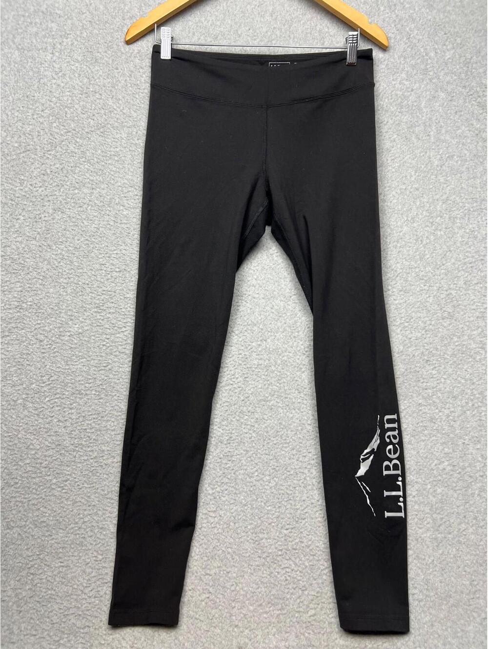 LL Bean Pull On Logo Leggings Womens Size S Stretchy Nylon Outdoor Comfort Black